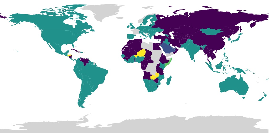 World map showing democracy levels by country