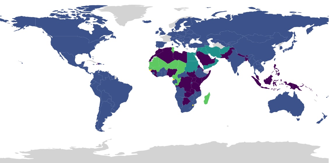 World map showing women's rights levels by country